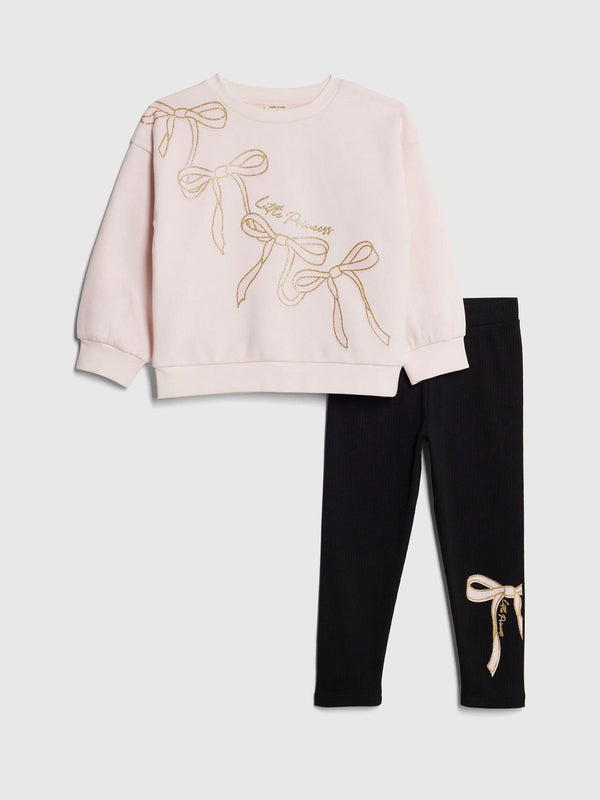 River Island Pink Bow Sweatshirt & Bow Leggings Set