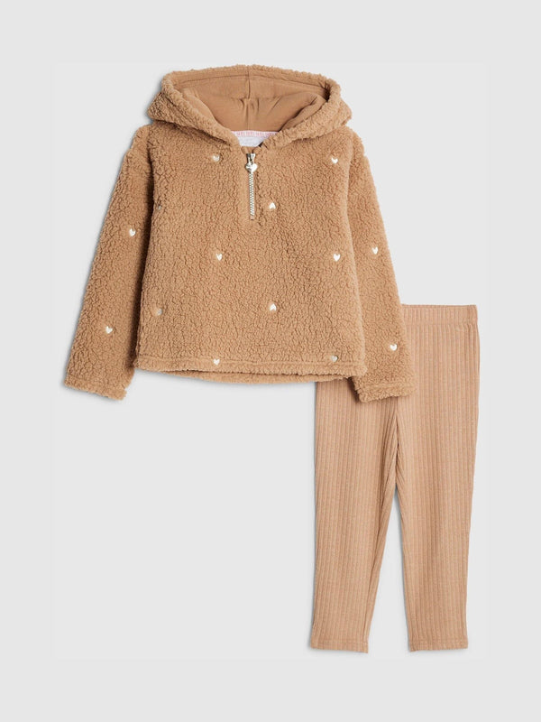 River Island Brown Heart Borg Cosy Half Zip & Leggings Set