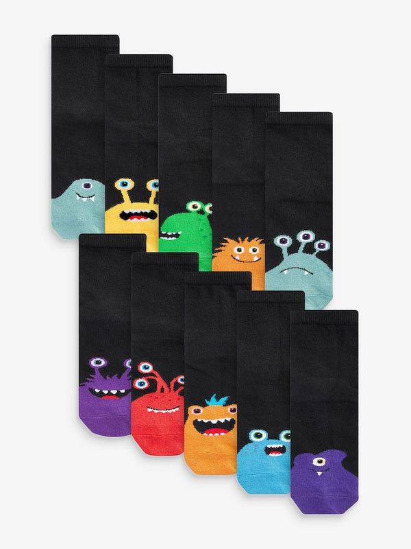 Black/Bright Monsters Cotton Rich Socks 10 Pack immediate