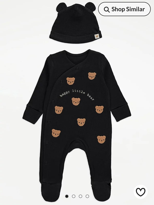 George Black Happy Little Bear Sleepsuit and Hat Set immidiate
