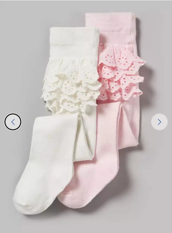 Pink/Cream 2 Pack Baby Tights immediate