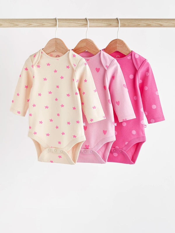 Pink Baby Long Sleeve Bodysuits 3 Pack immediate