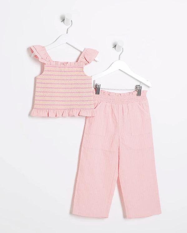 River Island Pink Shirred Flutter Sleeve Set immediate