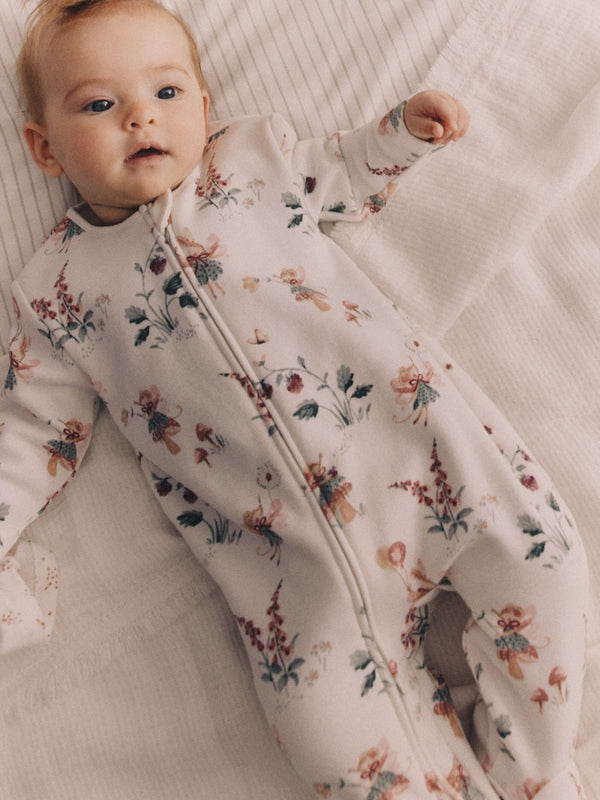Ecru fairy Two Way Zip Fleece Lined Baby Sleepsuit immediate