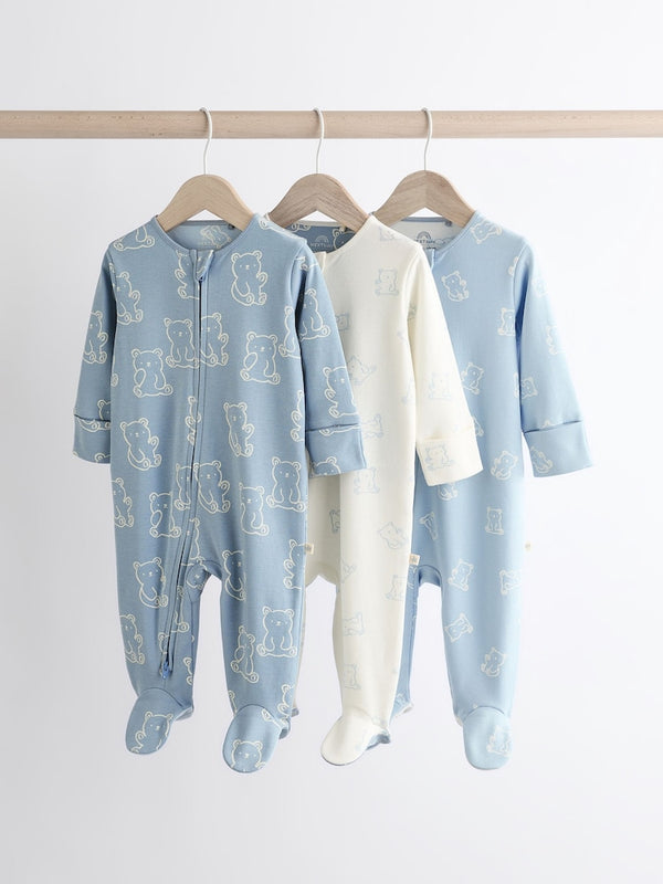 Blue Baby Sleepsuits 3 Pack (immediate