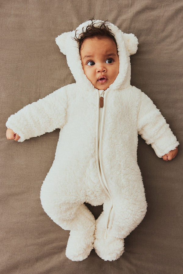Primark White Bear Hooded Pramsuit