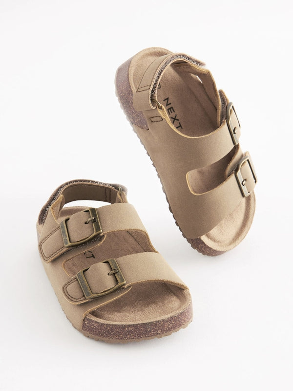 Stone Beige Standard Fit (F) Double Buckle Cushioned Footbed Sandals immediate