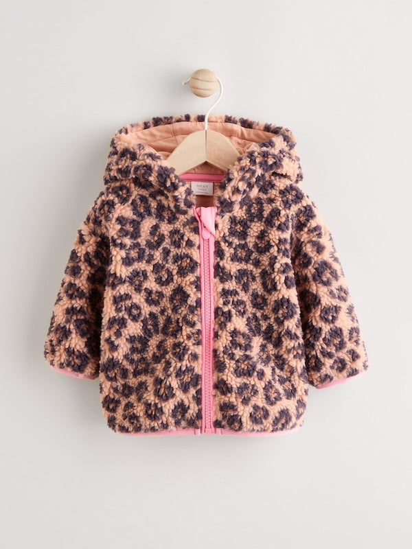 Brown Leopard Baby Borg Fleece Jacket (immediate