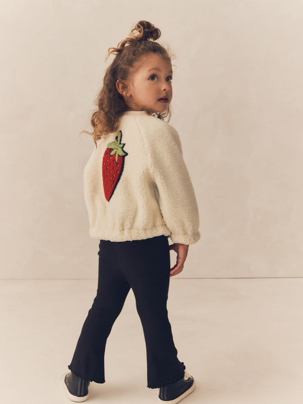 Cream Strawberry Borg Fleece Bomber Jacket (immediate)