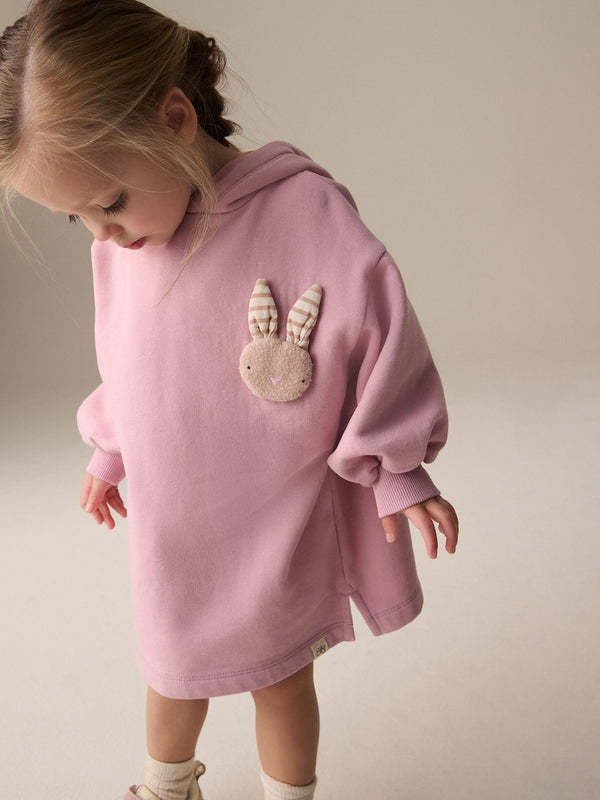 Pink Bunny Long Sleeve Hooded Sweat Dress(immediate)