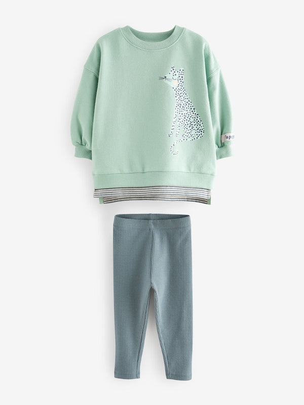 Green Leopard Character Long Sleeve Top and Leggings Set (immediate)