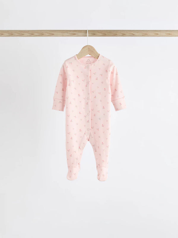 Pink Floral Baby 100% Cotton Sleepsuit immediate