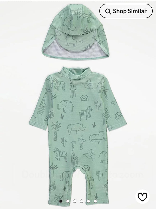 George Mint Safari Animal Sunsafe Swimsuit and Keppi Hat immediate