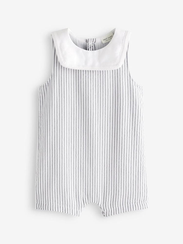 Grey Smart Stripe Bib Baby Playsuit Romper Immediate