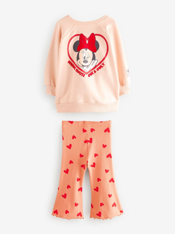 Pink/Peach Hearts Disney Minnie Mouse Sweatshirt & Flared Leggings(immediate)