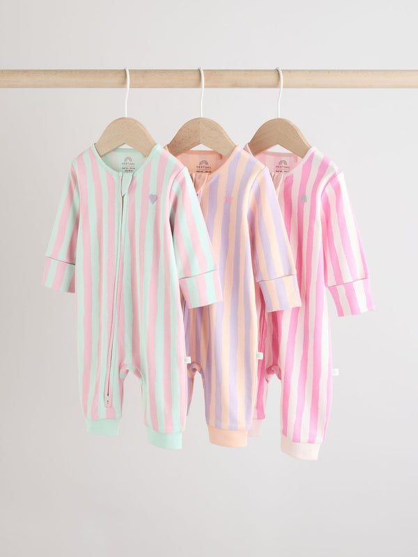 Multi 3 Pack Two Way Zip Baby Footless 100% Cotton Sleepsuits immediate