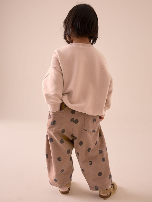 Brown Spot Printed Sweatshirt and Barrel Leg Joggers Set (immediate)