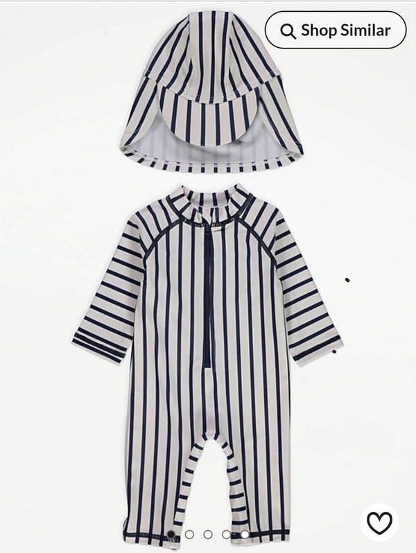 George Navy Striped Sunsafe Swimsuit and Keppi Hat immediate