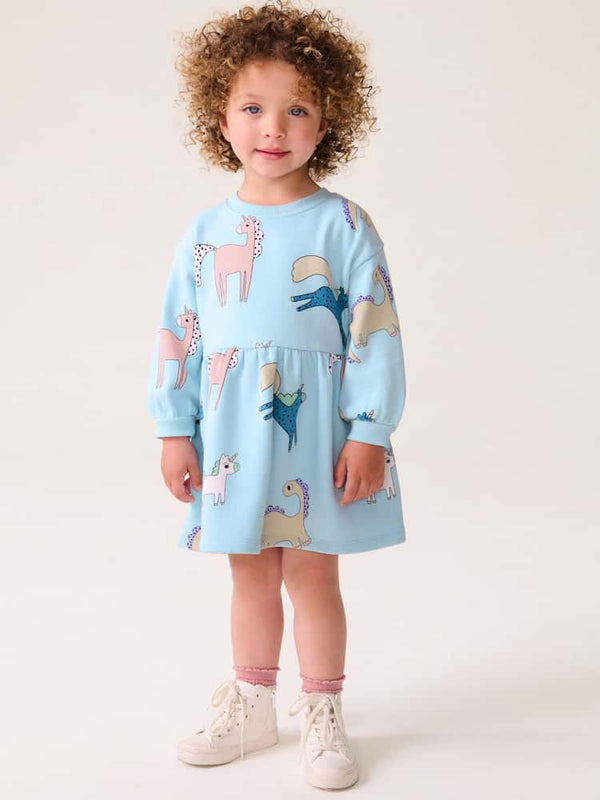 Blue Character Long Sleeve Jumper Dress immediate