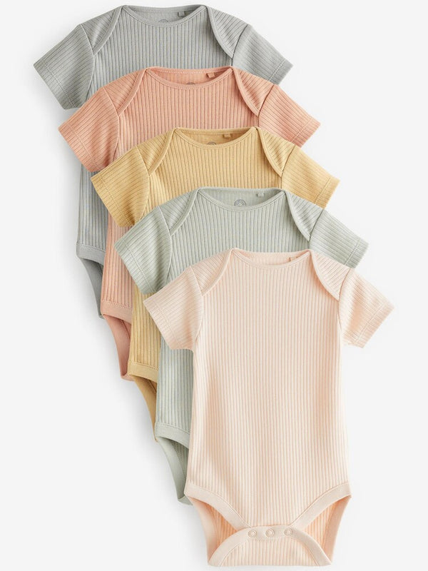 Ribbed 5 Pack Short Sleeve Baby Bodysuits immediate