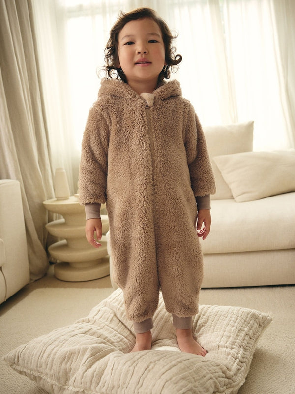 Brown/Cream Bear All-In-One Fleece immediate