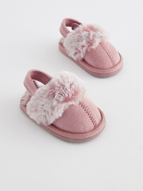 Pink Faux Fur Lined Mule Baby Slippers immediate