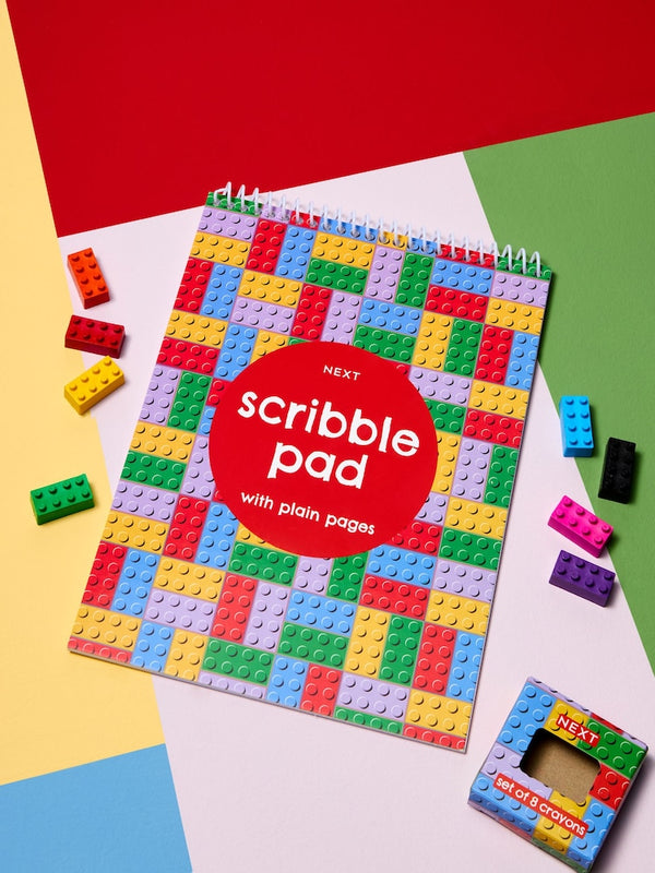 Multi Rainbow Bricks A4 Scribble Pad and Crayons Set (immediate)
