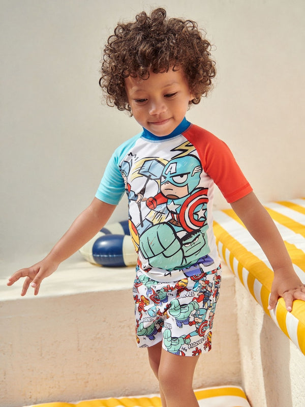 Marvel Red And Blue 2 Piece Sunsafe Swim Top And Shorts Set immediate