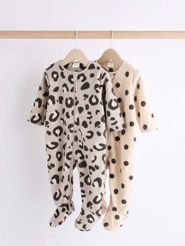 Neutral Animal Baby Microfleece Zip Sleepsuits 2 Pack (immediate)