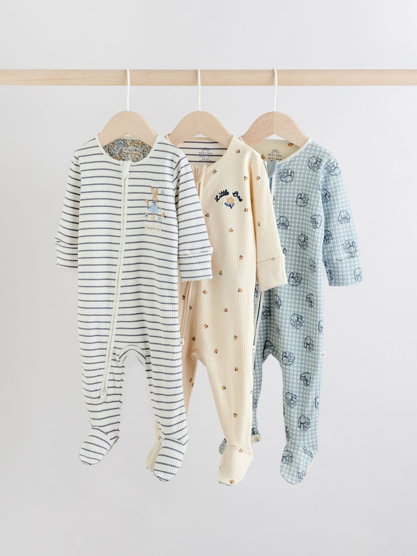 Blue 3 Pack Two Way Zip Baby Sleepsuits immediate