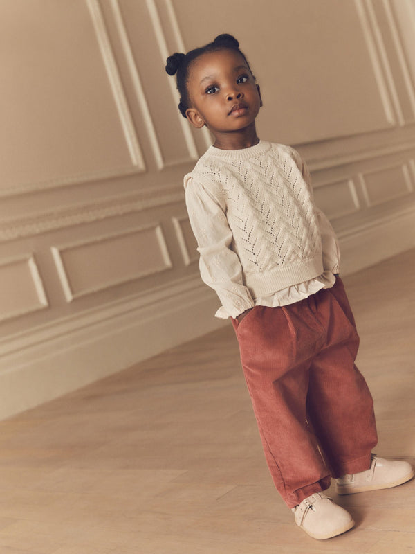 Ecru Mock Layer 100% Cotton Jumper and Trousers Set