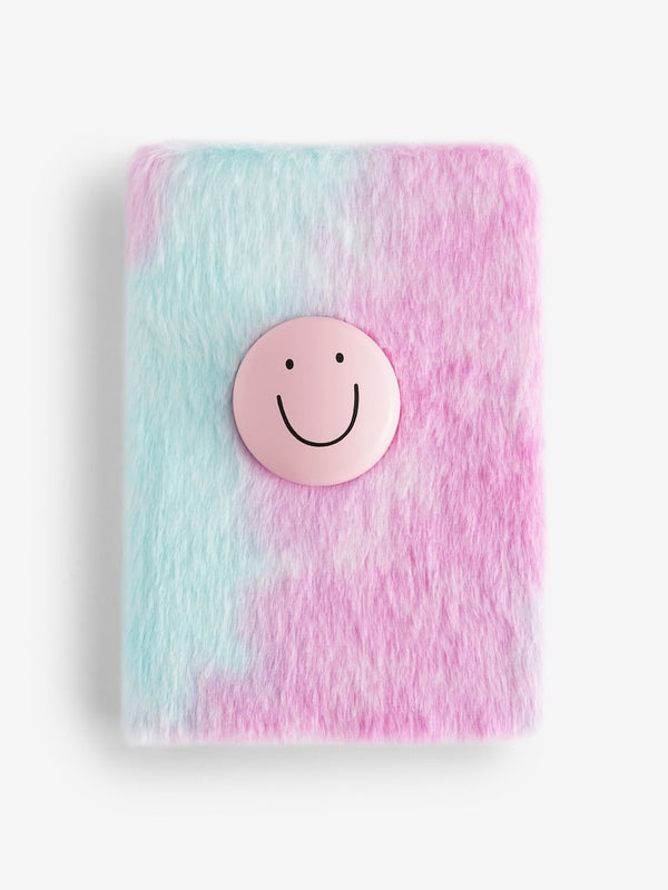 Pink Smiley Faces A5 Lined Faux Fur Notebook(immediate)