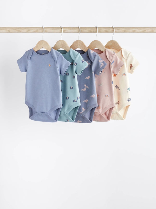Teal Blue Baby 100% Cotton Short Sleeve Bodysuit 5 Pack immediate
