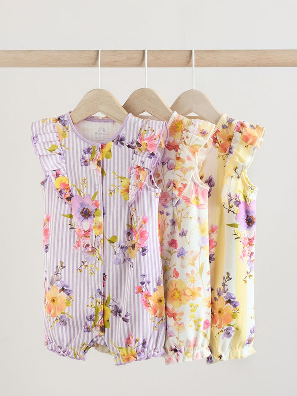 Multi Bright Floral Print Baby 100% Cotton Rompers 3 Pack(immediate
