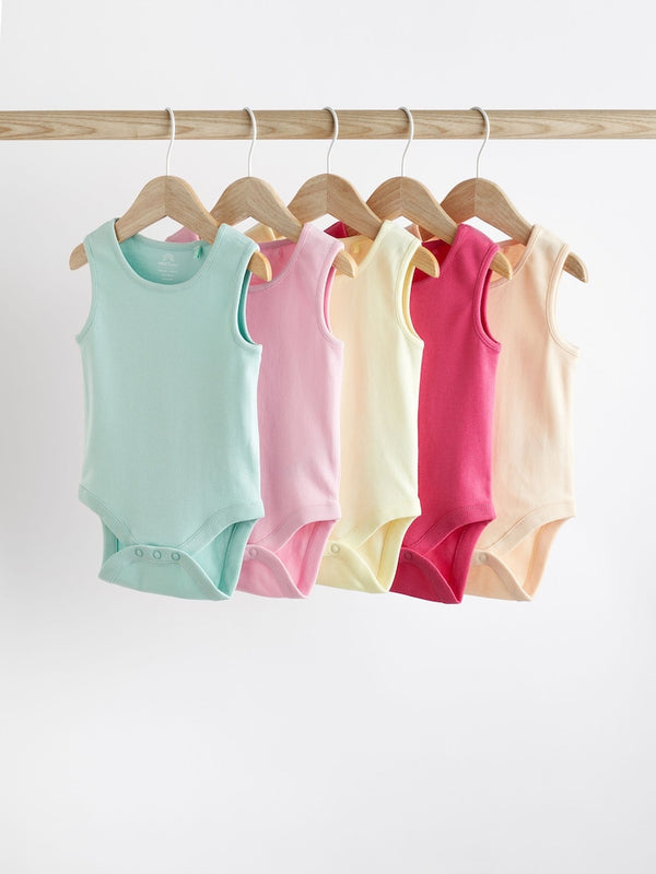 Multicolour Baby 100% Cotton Vest Bodysuits 5 Pack immediate