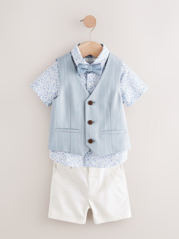 Blue Waistcoat Shirt Shorts and Bow Tie Set(immediate)
