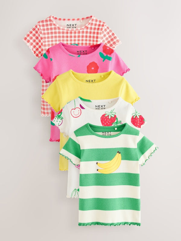 Red Short Sleeve Ribbed T-Shirts 5 Pack & Red Fruit Ribbed Shorts 5 Pack(immediate)