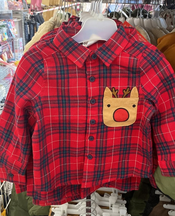 So Cute Reindeer Pocket Check Red Shirt immediate