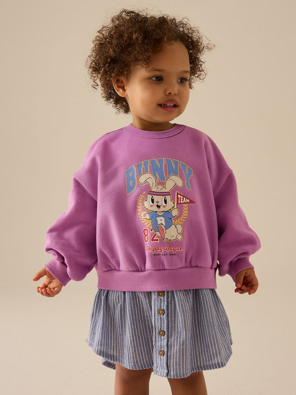 Blue/Pink Bunny Long Sleeve Shirt Sweat Dress (immediate)