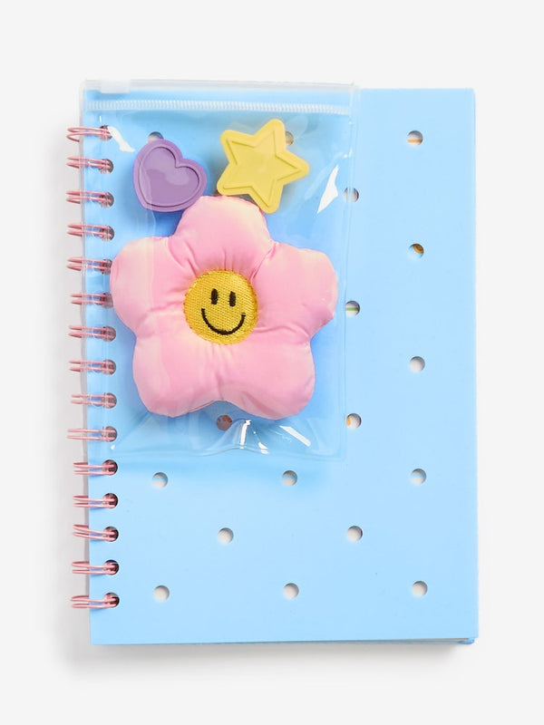 Blue/Pink Flower Power A5 Lined Notebook with Front Cover Charms (immediate)