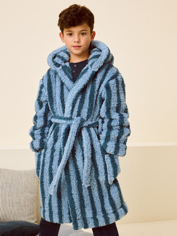 Blue Stripe Fleece dressing gown (immediate)