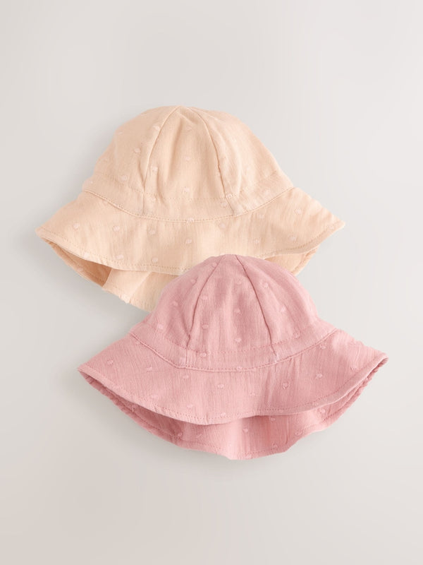Neutral/Blush Dobby 100% Cotton Baby Hats 2 Pack (immediate