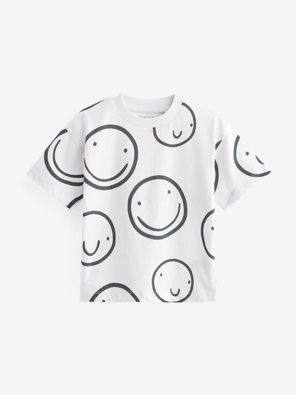 White/Black All-Over Print 100% Cotton Short Sleeve T-Shirt immediate