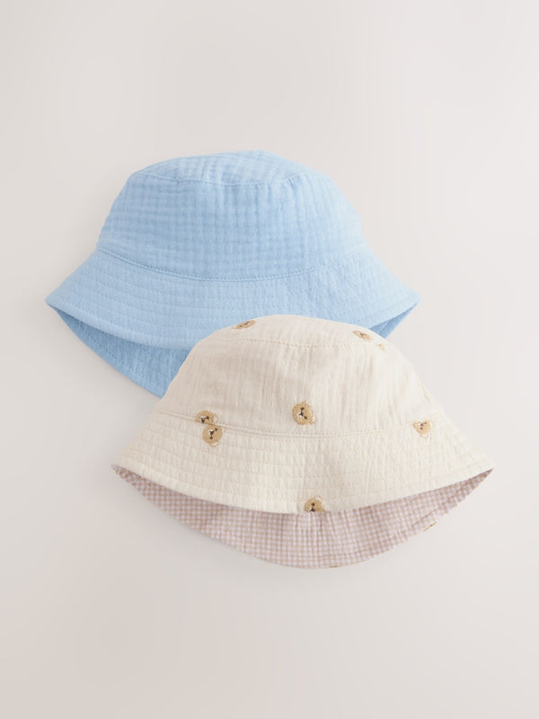Blue/Neutral Bear Embroidered Baby Bucket Hats 2 Pack immediate