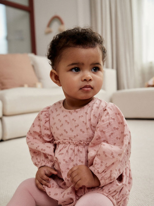 Pink Ditsy Floral Baby Bloomer Romper (immediate)