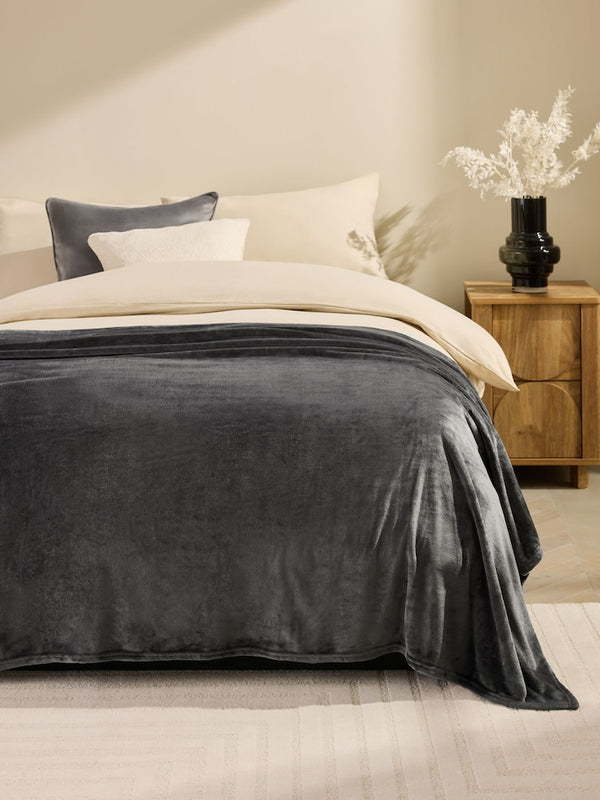 Charcoal Grey Plush Fleece Throw immediate