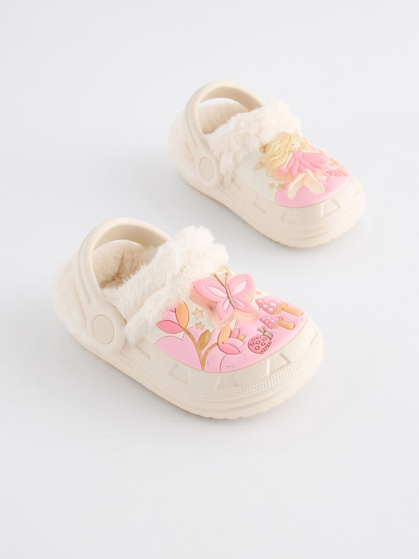 Cream Faux Fur Lined Clog Slippers immediate
