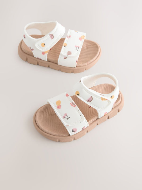 White Fruit Print Neoprene Touch Fastening Sandals immediate