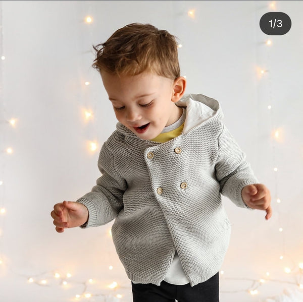 Grey Hooded knit Cardigan immediate