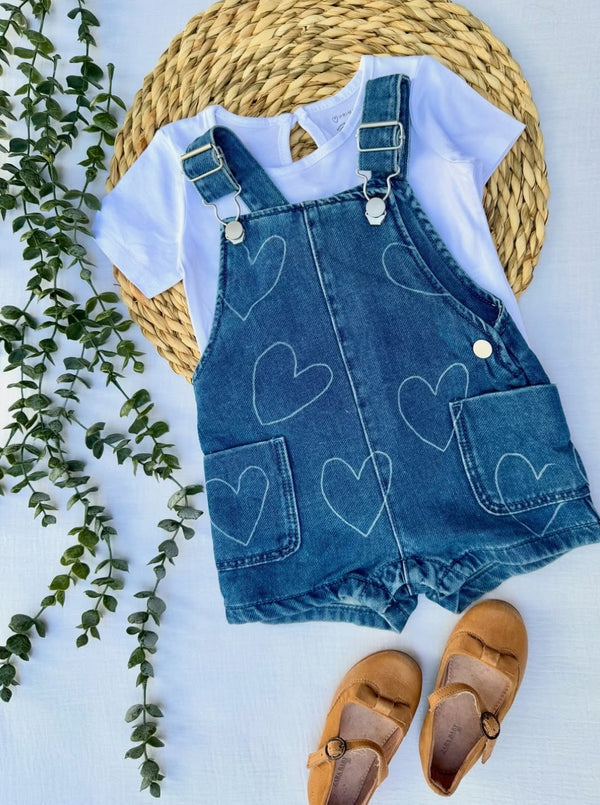 Primark Heart Denim Dungaree and T-shirt Set